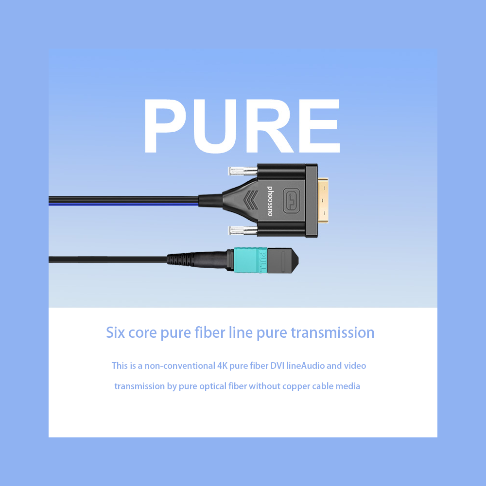 Pure Fiber Optical Single Link DVI Cable MPO detachable & Easy to pass-through small Conduit
