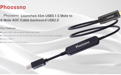 Phoossno USB Typ C auf B Verlängerungskabel Aktives optisches USB 10Gbps