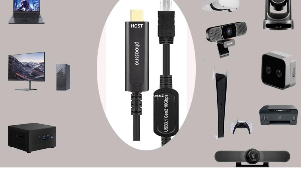 Phoossno USB Type C To B Extension Cable Active Optical USB 10Gbps