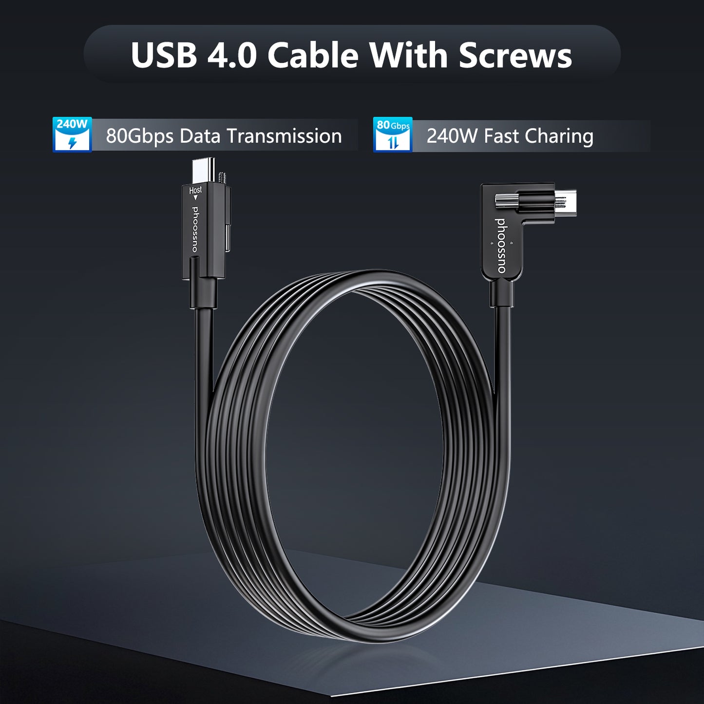 phoossno USB 4.0 Cable, Lock Shaped Structure, 80Gbps Transmission Speed, 240W Power Supply, Supports 8K or 4K displays,