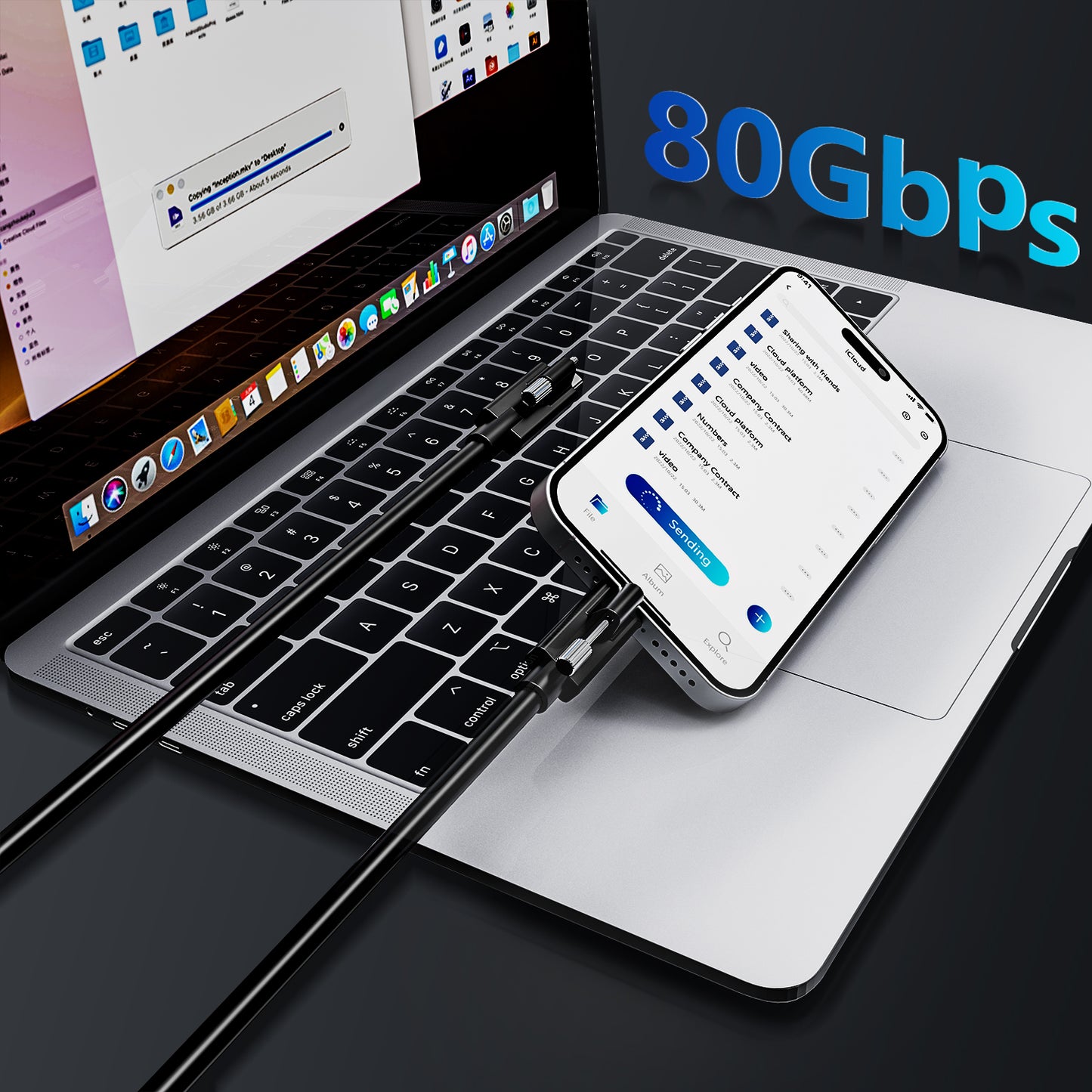 phoossno USB 4.0 Cable, Lock Shaped Structure, 80Gbps Transmission Speed, 240W Power Supply, Supports 8K or 4K displays,