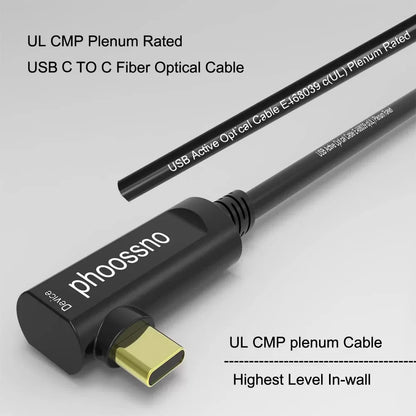 Mit UL CMP Plenum bewertetes USB C-zu-C-Glasfaserkabel 3.1 rechts, 90 °C