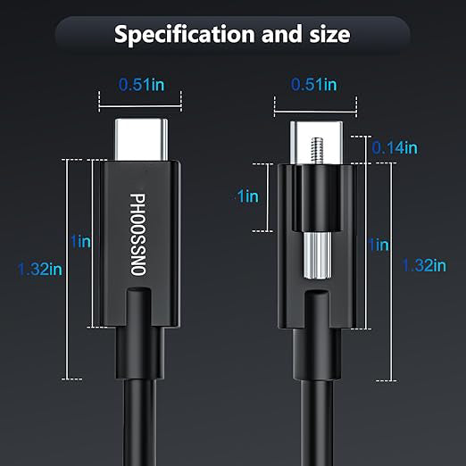 phoossno USB 4.0 Cable, Lock Shaped Structure, 80Gbps Transmission Speed, 240W Power Supply, Supports 8K or 4K displays,