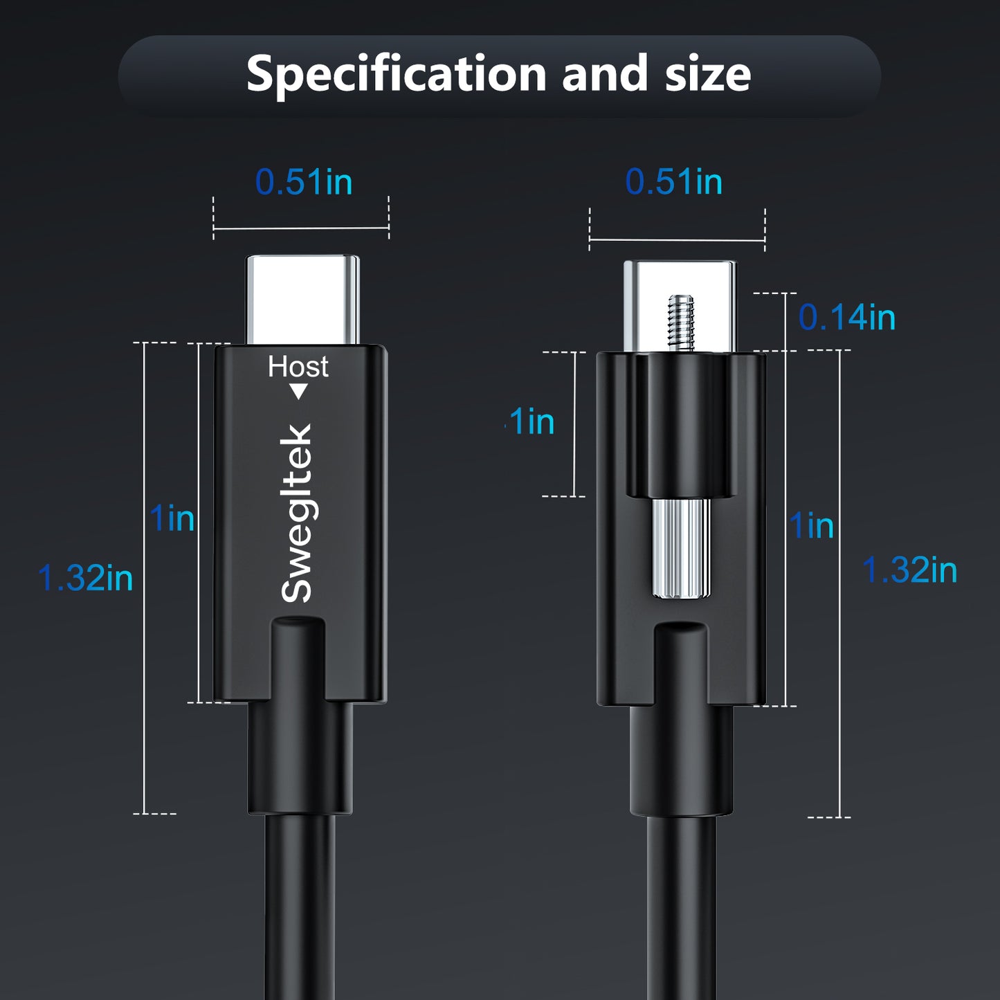 phoossno USB 4.0 Cable, Lock Shaped Structure, 80Gbps Transmission Speed, 240W Power Supply, Supports 8K or 4K displays,