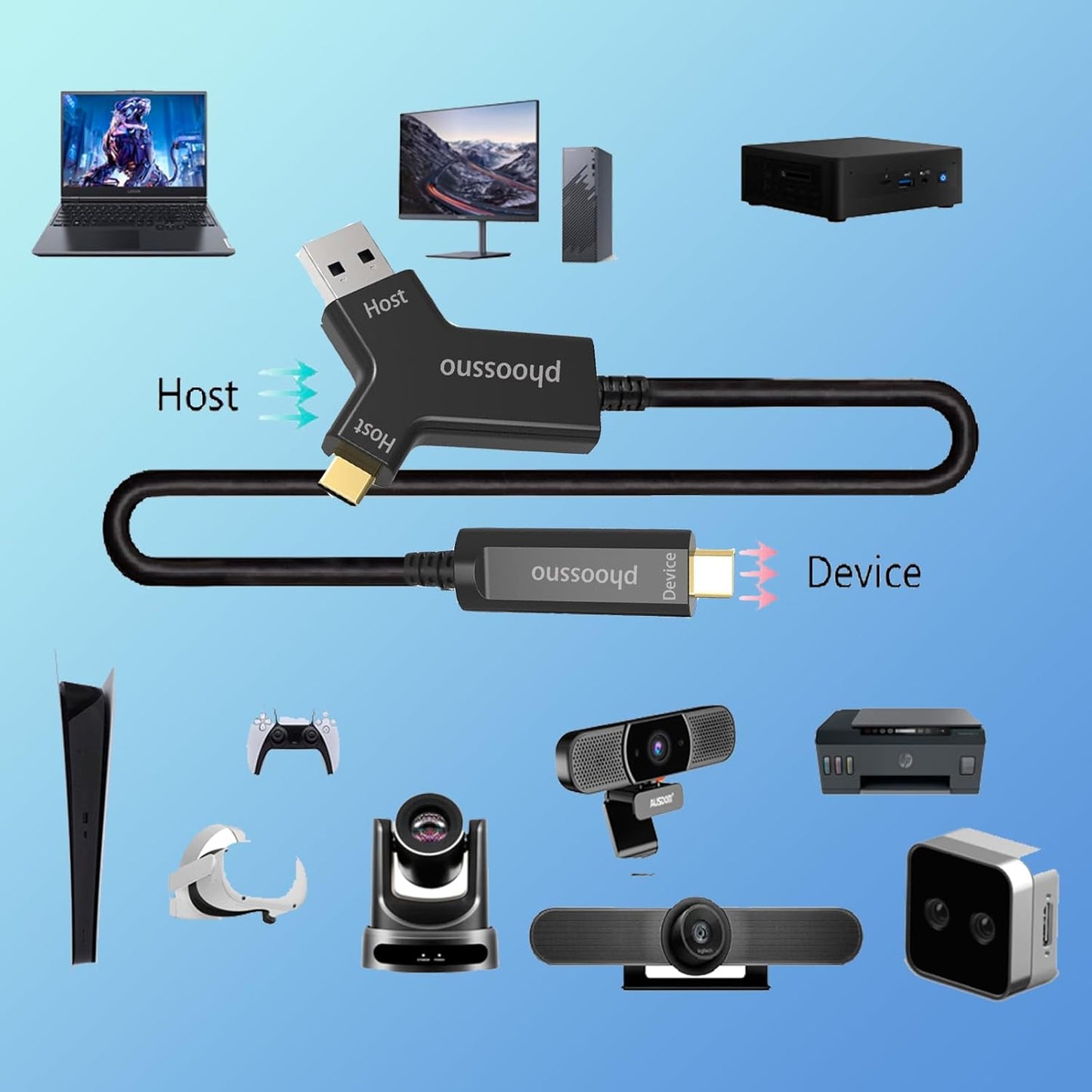 phoossno Y Solution USB A&C to C Active Optical Cable Version,33FT Supports All Mainstream Operating Systems Windows, Mac OS, Linux and is Compatible with Multiple USB Device Types