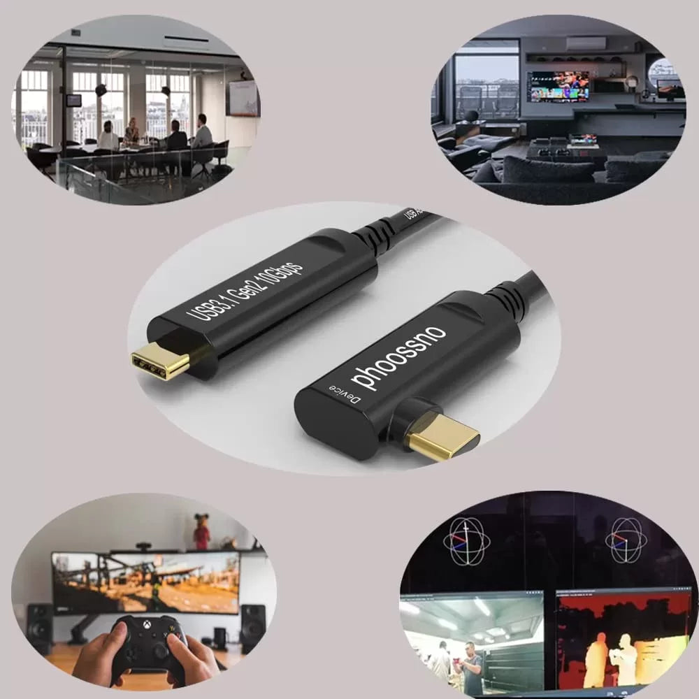 Phoossno USB C auf C 90 Grad abgewinkeltes Glasfaserkabel USB 3.1 Typ C