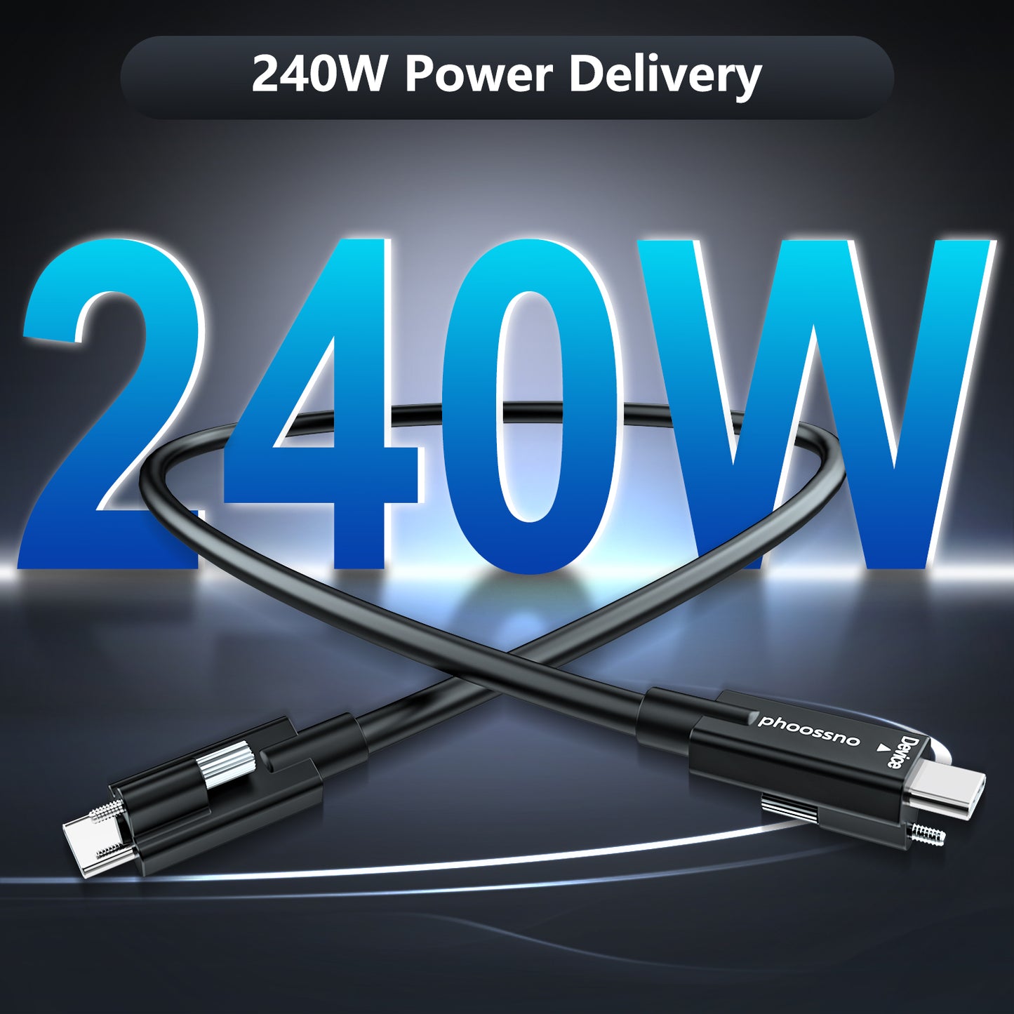 phoossno USB 4.0 Cable, Lock Shaped Structure, 80Gbps Transmission Speed, 240W Power Supply, Supports 8K or 4K displays,