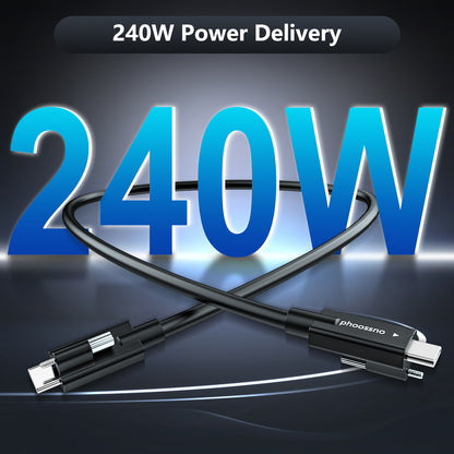 phoossno USB 4.0 Cable, Lock Shaped Structure, 80Gbps Transmission Speed, 240W Power Supply, Supports 8K or 4K displays,