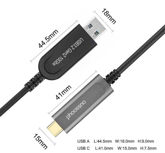 USB A To C Fiber Optical Extension Cable USB 3.2 Gen2 10Gbps