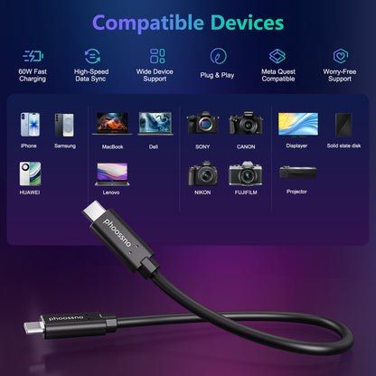 Phoossno USB C auf C Glasfaserkabel USB 3.1 Typ C Kabel